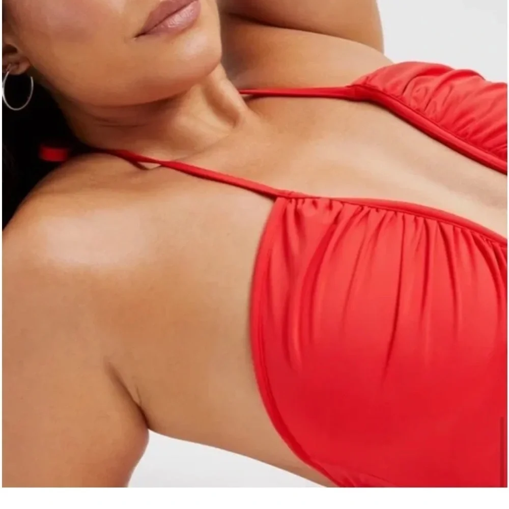 Good American Leilani Halter One Piece Swim Bright Poppy NWT
